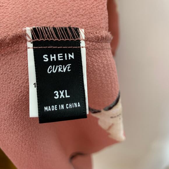 3/$20 NWOT Shein plus size pink floral print tie belt ruffle sleeve dress SZ 3X - Picture 7 of 9